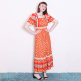 Long Floral Pattern Gypsy Dress - 70's Vintage