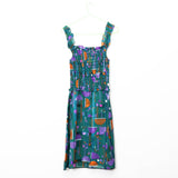 Olive Green and Patterned Mini Dress - 70's Vintage (Size 8)