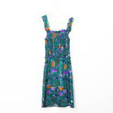 Olive Green and Patterned Mini Dress - 70's Vintage (Size 8)