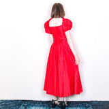 Red Puff Sleeved Prom Dress - 80's Vintage (Size 8)